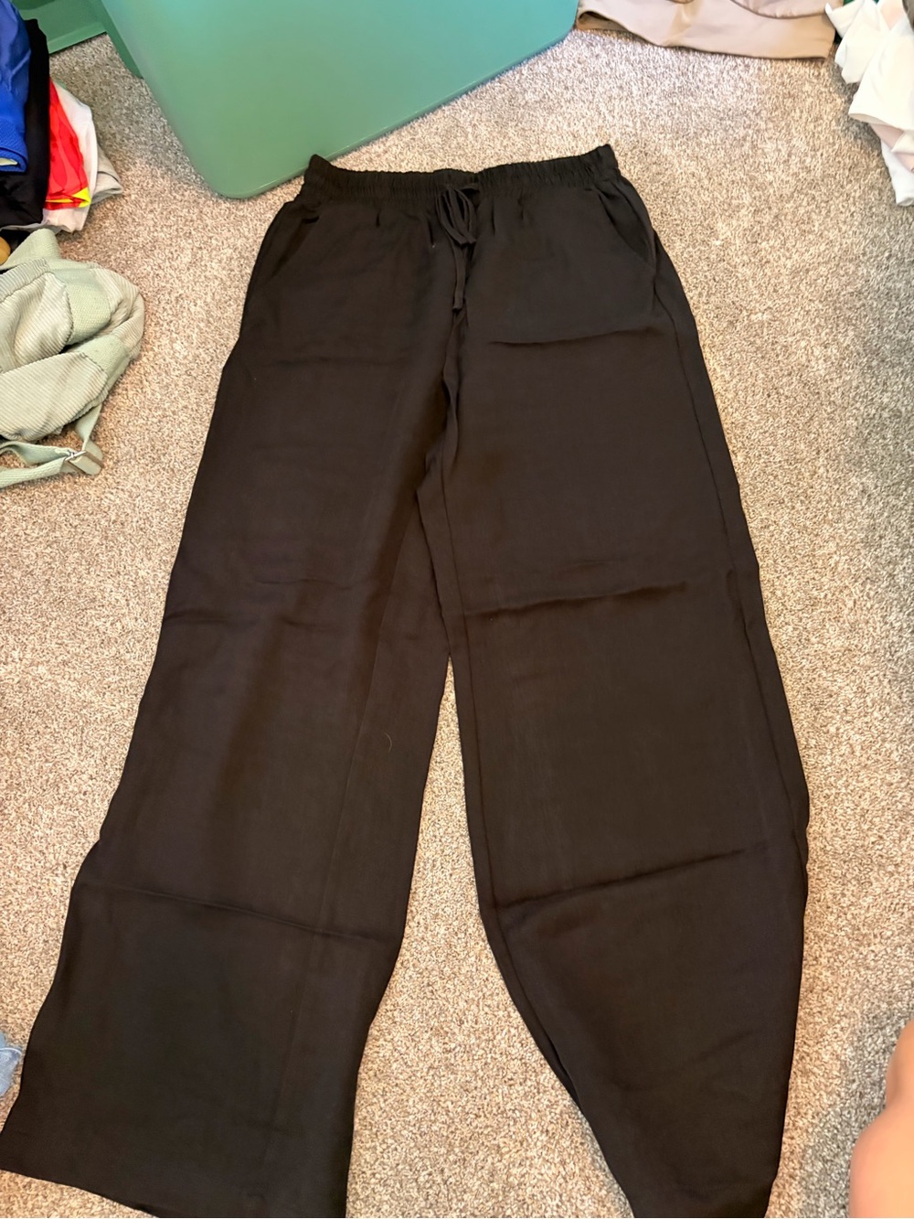 Black Wide Leg Drawstring Pants